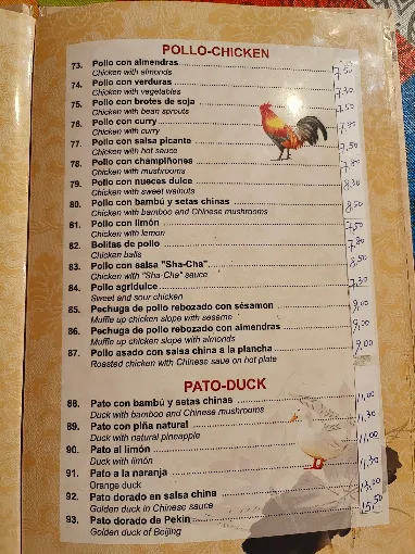 Carta de Restaurante Jardín Chino